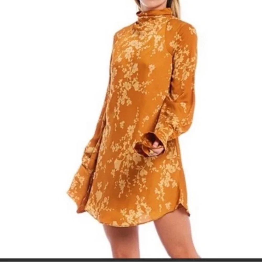 Free People Aries Long Sleeve Printed Mini Dress Golden Combo- best offer